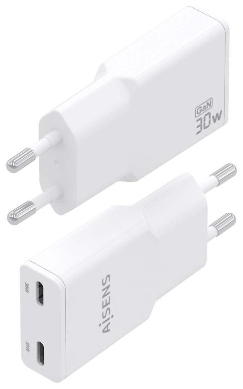 CARGADOR AISENS GAN ULTRA DELGADO 30W 2XUSB-C PD3.0 QC4.0 BLANCO - detalle