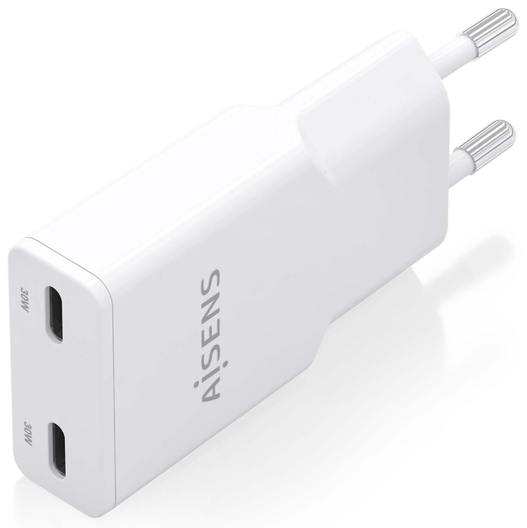 CARGADOR AISENS GAN ULTRA DELGADO 30W 2XUSB-C PD3.0 QC4.0 BLANCO - detalle