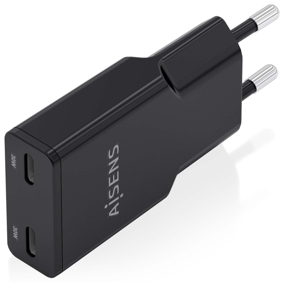 CARGADOR AISENS GAN ULTRA DELGADO 30W 2XUSB-C PD3.0 QC4.0 NEGRO - detalle