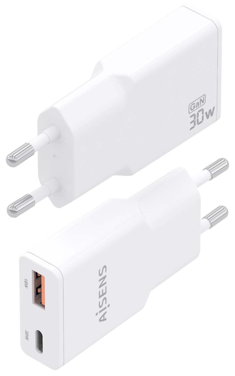 CARGADOR AISENS GAN ULTRA DELGADO 30W USB-C PD3.0 QC4.0 USB-A QC3.0 - detalle