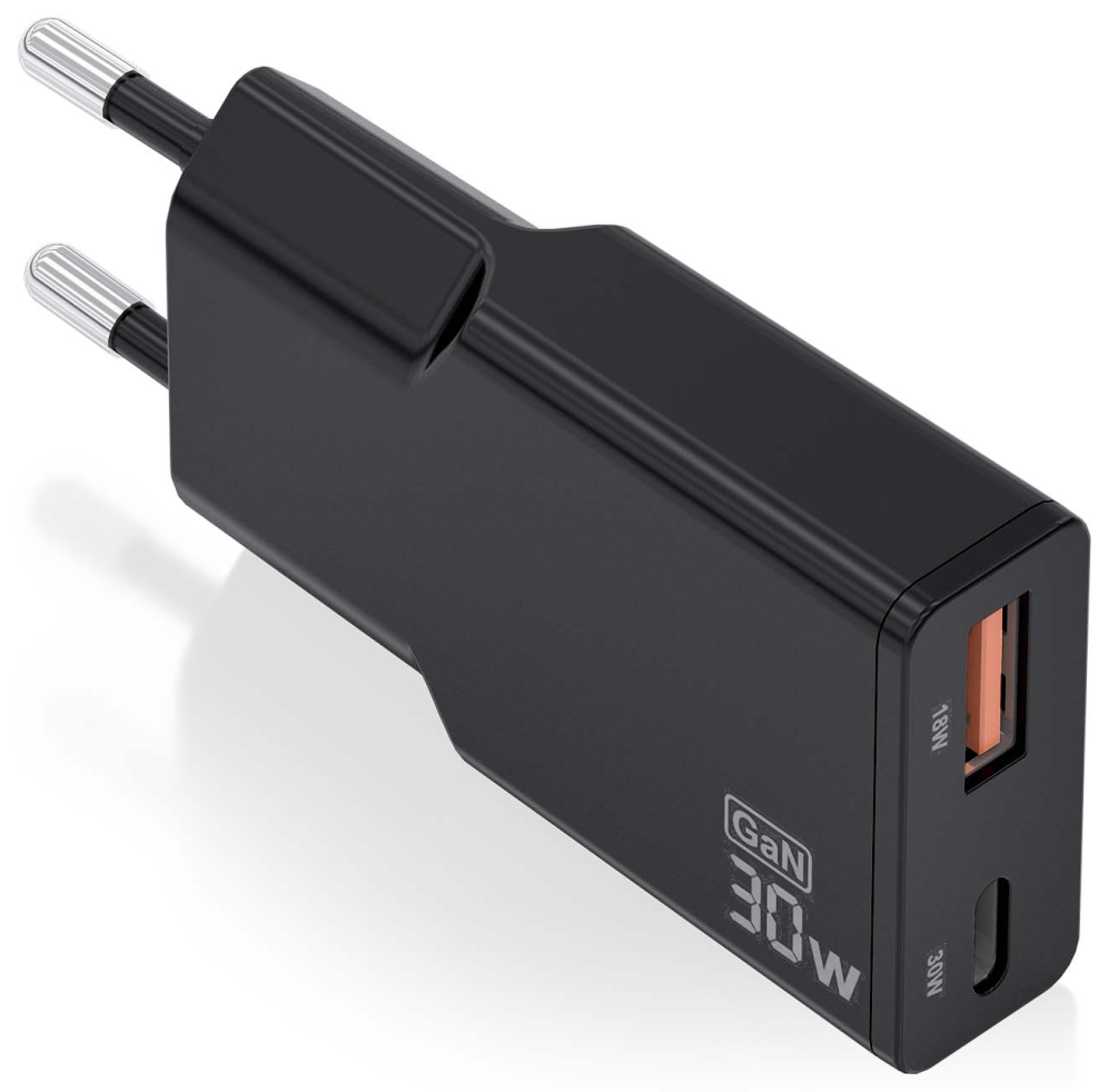 CARGADOR AISENS GAN ULTRA DELGADO 30W USB-C PD3.0 QC4.0 USB-A QC3.0