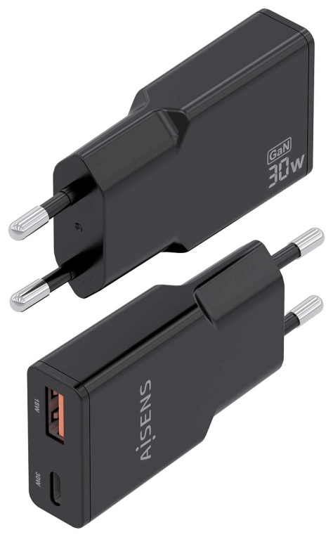 CARGADOR AISENS GAN ULTRA DELGADO 30W USB-C PD3.0 QC4.0 USB-A QC3.0 - detalle