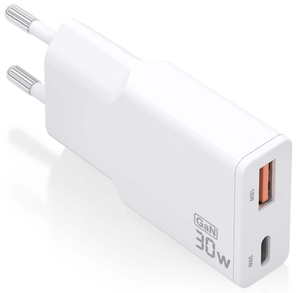 CARGADOR AISENS GAN ULTRA DELGADO 30W USB-C PD3.0 QC4.0 USB-A QC3.0