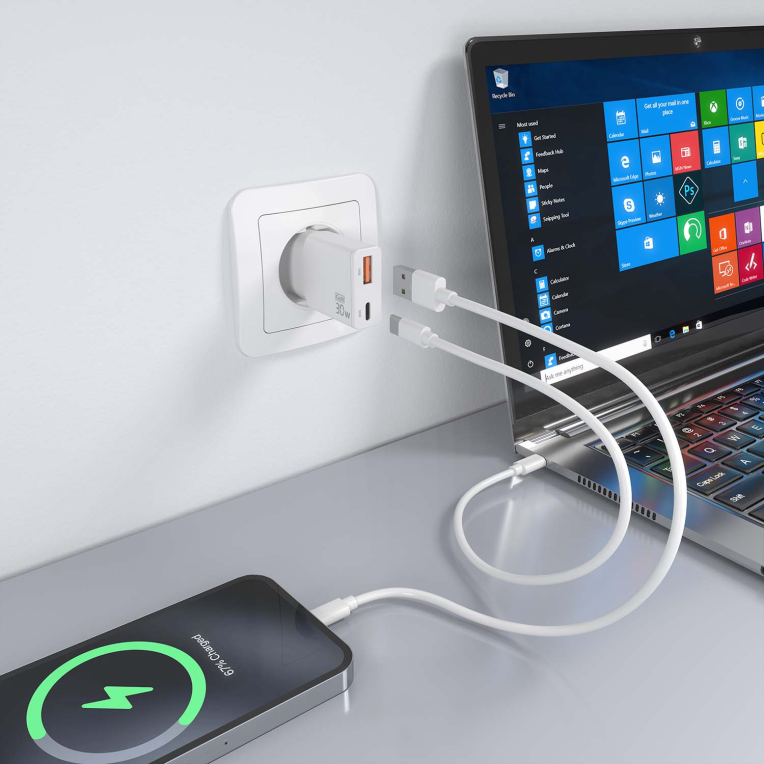 CARGADOR AISENS GAN ULTRA DELGADO 30W USB-C PD3.0 QC4.0 USB-A QC3.0 - detalle
