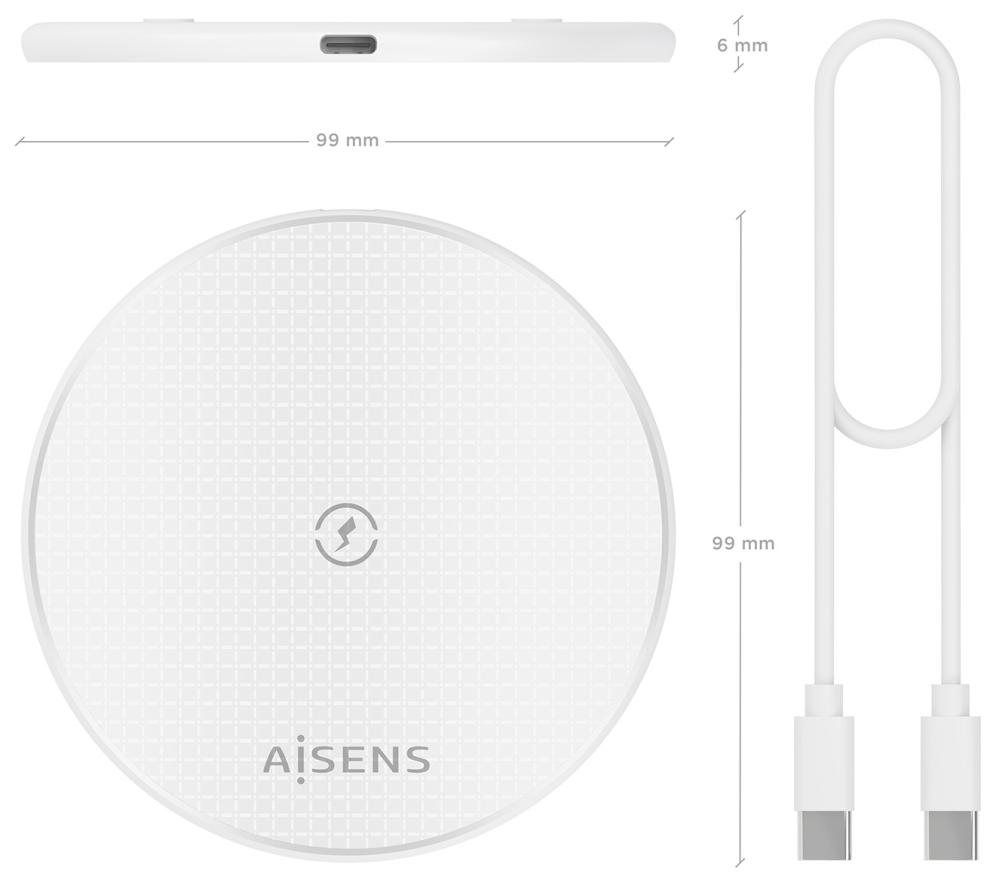 CARGADOR AISENS INALAMBRICO USB-C 15W PARA MOVIL BLANCO - detalle