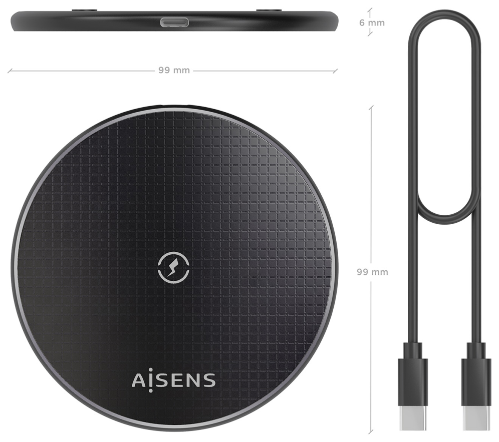 CARGADOR AISENS INALAMBRICO USB-C 15W PARA MOVIL NEGRO - detalle
