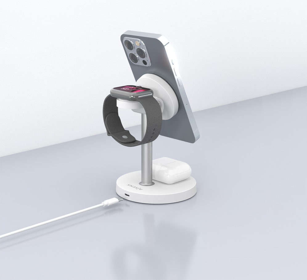 CARGADOR AISENS INALAMBRICO USB-C 3 EN 1 15W MOVIL APPLE WATCH AURICULARES - detalle