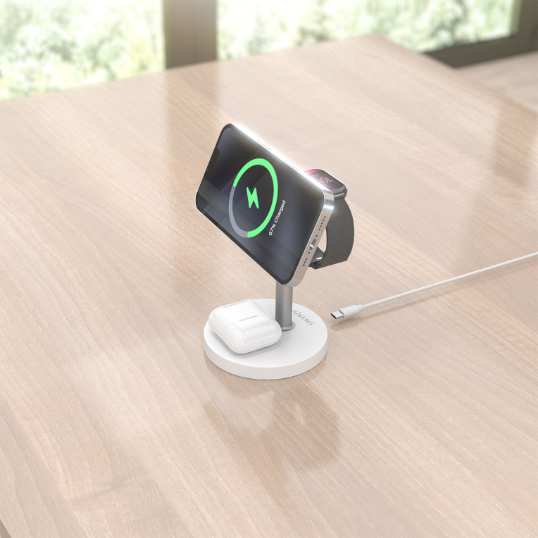 CARGADOR AISENS INALAMBRICO USB-C 3 EN 1 15W MOVIL APPLE WATCH AURICULARES - detalle