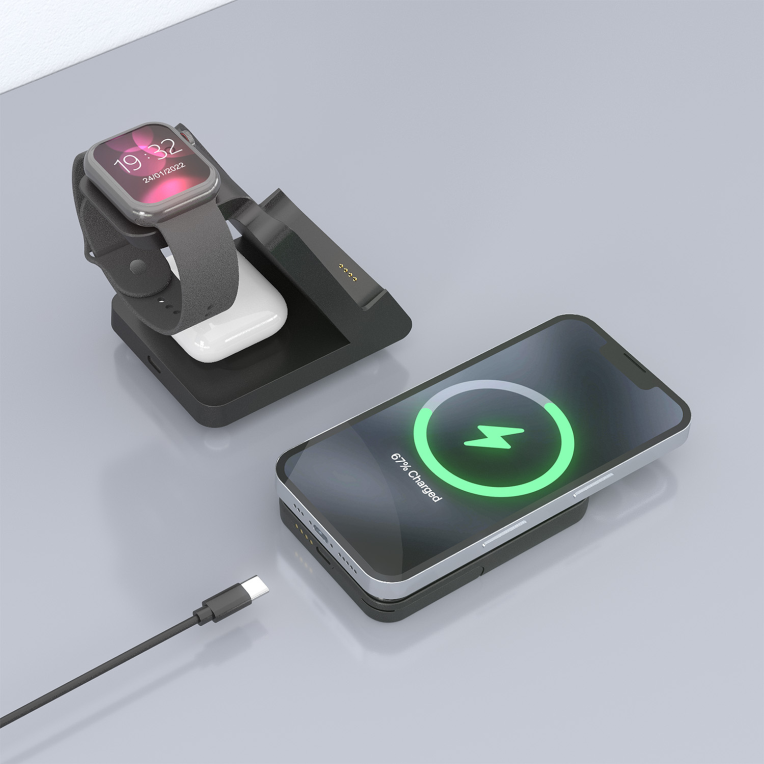 CARGADOR AISENS INALAMBRICO USB-C 4 EN 1 15W MOVIL APPLE WATCH AURICULARES - detalle