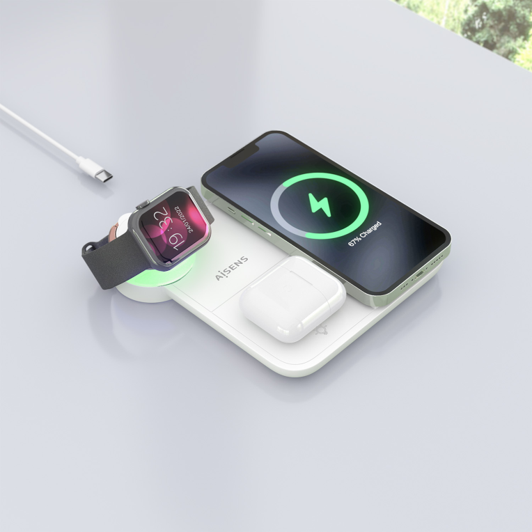 CARGADOR AISENS INALAMBRICO USB-C 4 EN 1 15W MOVIL APPLE WATCH AURICULARES - detalle