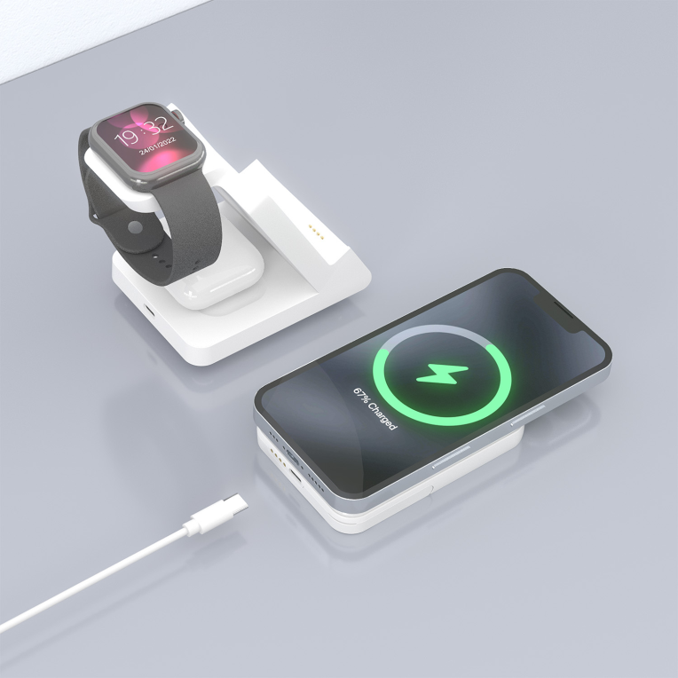 CARGADOR AISENS INALAMBRICO USB-C 4 EN 1 15W MOVIL APPLE WATCH AURICULARES - detalle