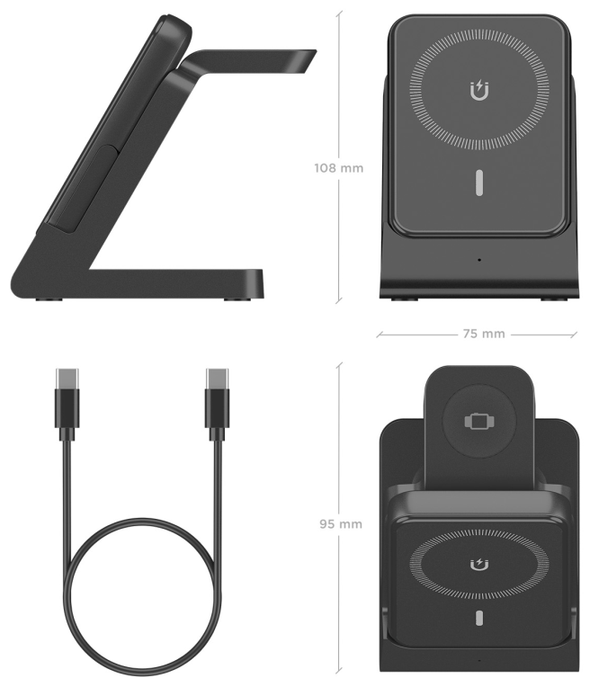 CARGADOR AISENS INALAMBRICO USB-C 4 EN 1 15W MOVIL APPLE WATCH AURICULARES - detalle