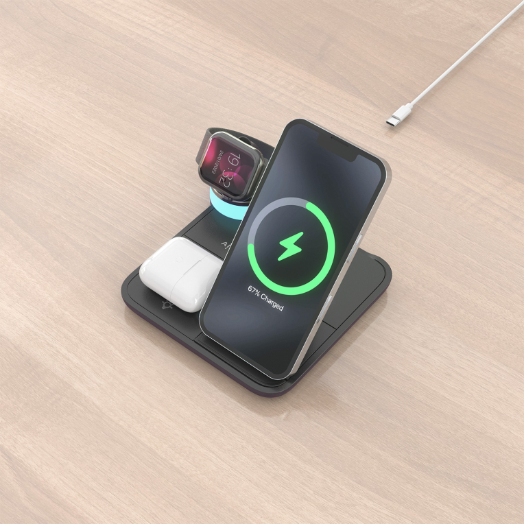 CARGADOR AISENS INALAMBRICO USB-C 4 EN 1 15W MOVIL APPLE WATCH AURICULARES - detalle