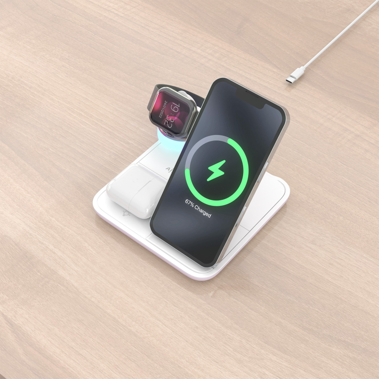 CARGADOR AISENS INALAMBRICO USB-C 4 EN 1 15W MOVIL APPLE WATCH AURICULARES - detalle