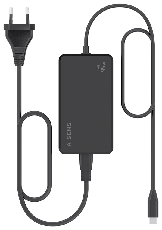 CARGADOR AISENS SOBREMESA GAN 45W PD3.0 1XUSB-C 1.8M NEGRO - detalle