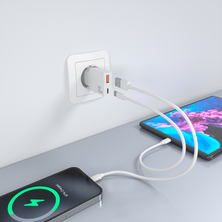 CARGADOR AISENS ULTRA DELGADO GaN 20W 1xUSB-C PD3.0 QC4.0 1xUSB-A QC3.0 BLANCO - detalle