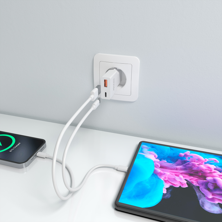 CARGADOR AISENS ULTRA DELGADO GaN 20W 1xUSB-C PD3.0 QC4.0 1xUSB-A QC3.0 BLANCO - detalle