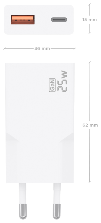 CARGADOR AISENS ULTRA DELGADO GaN 25W 1xUSB-C PD3.0 QC4.0 1xUSB-A QC3.0 BLANCO - detalle