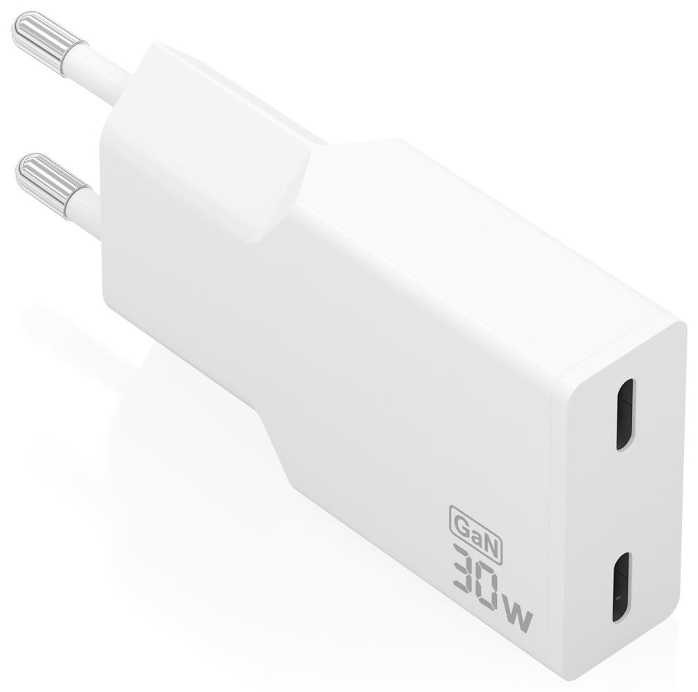 CARGADOR AISENS ULTRA DELGADO GaN 30W 2xUSB-C PD3.0 BLANCO