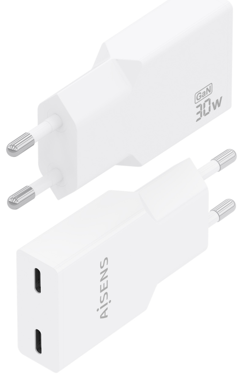 CARGADOR AISENS ULTRA DELGADO GaN 30W 2xUSB-C PD3.0 BLANCO - detalle