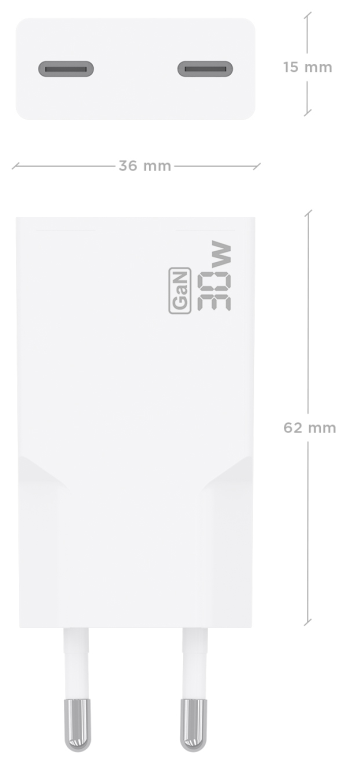 CARGADOR AISENS ULTRA DELGADO GaN 30W 2xUSB-C PD3.0 BLANCO - detalle