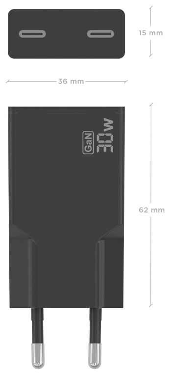 CARGADOR AISENS ULTRA DELGADO GaN 30W 2xUSB-C PD3.0 NEGRO - detalle