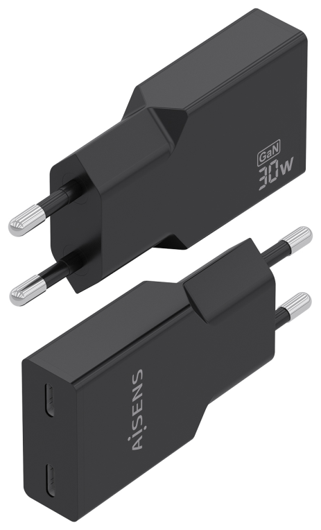 CARGADOR AISENS ULTRA DELGADO GaN 30W 2xUSB-C PD3.0 NEGRO - detalle