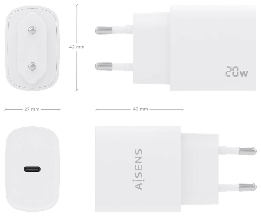 CARGADOR AISENS USB-C PD3.0 1 PUERTO 1XUSB-C 20W BLANCO - detalle