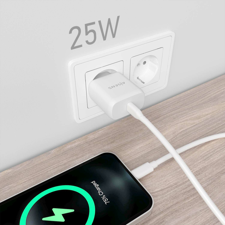CARGADOR AISENS USB-C PD3.0 1 PUERTO 1XUSB-C 25W BLANCO - detalle