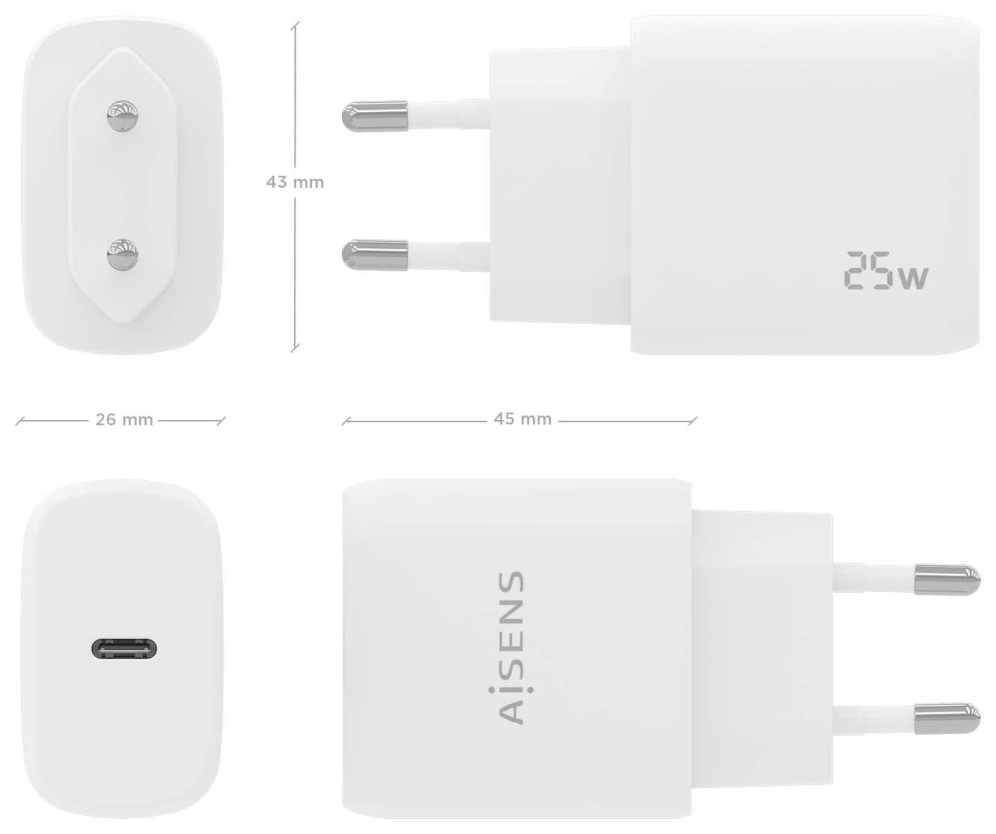 CARGADOR AISENS USB-C PD3.0 1 PUERTO 1XUSB-C 25W BLANCO - detalle