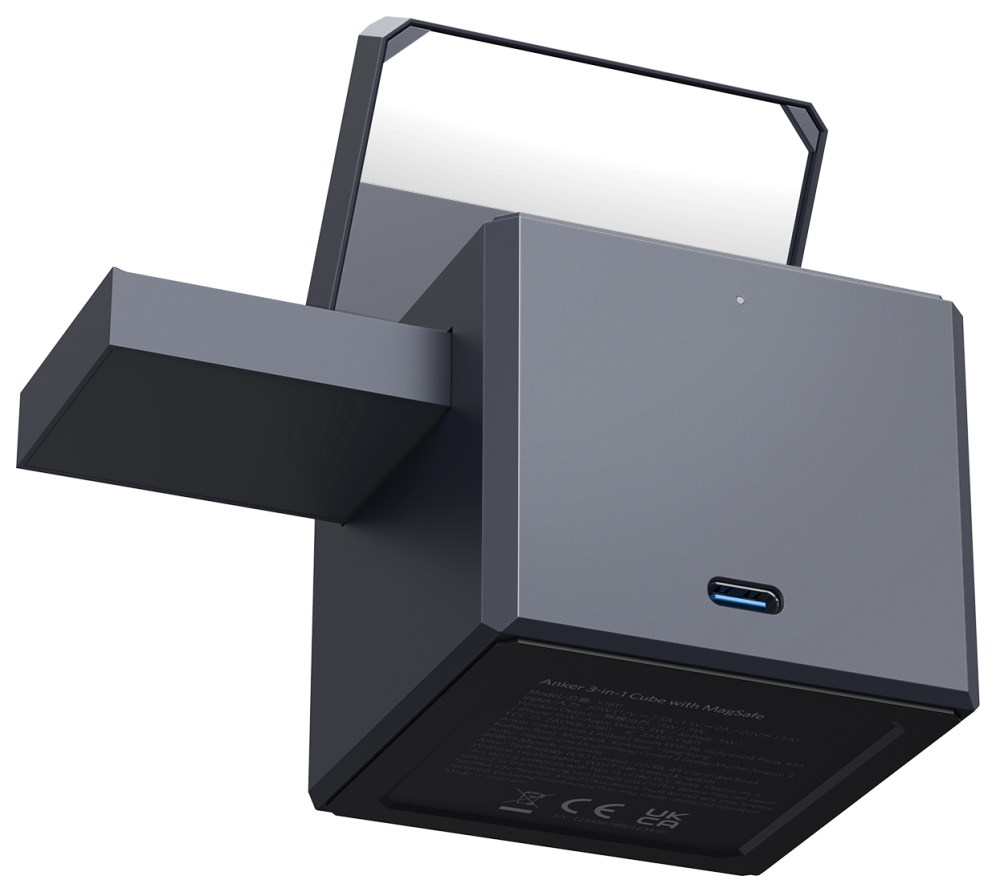 CARGADOR ANKER 3 EN 1 CON MAGSAFE CUBO GRIS - detalle