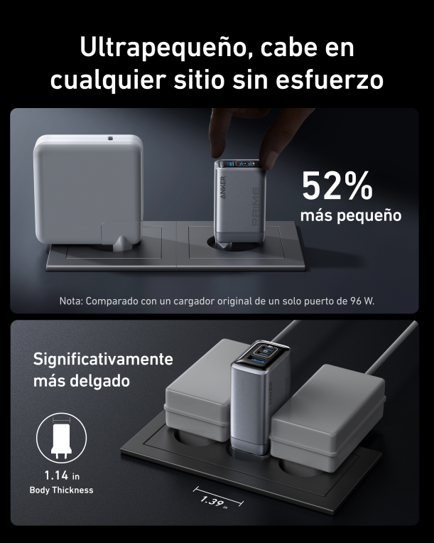 CARGADOR ANKER PRIME CHARGER(100W 3 PORTS GAN) - detalle
