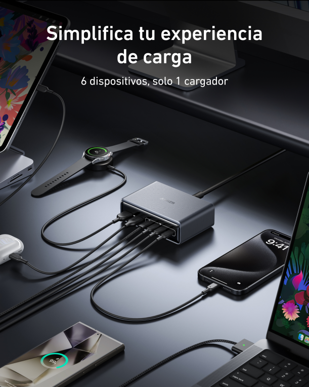 CARGADOR ANKER PRIME CHARGER (200W 6 PORTS GAN) - detalle