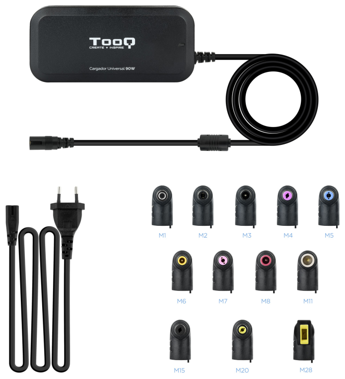 CARGADOR AUTOMATICO UNIVERSAL TOOQ TQLC-90BS02AT 90W 2XUSB 12 CONECTORES - detalle