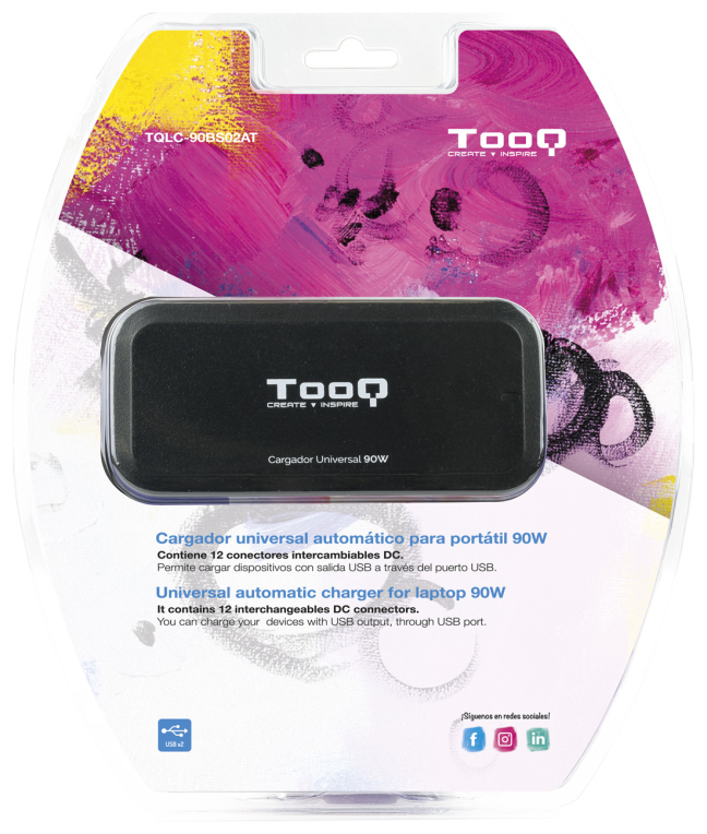 CARGADOR AUTOMATICO UNIVERSAL TOOQ TQLC-90BS02AT 90W 2XUSB 12 CONECTORES - detalle