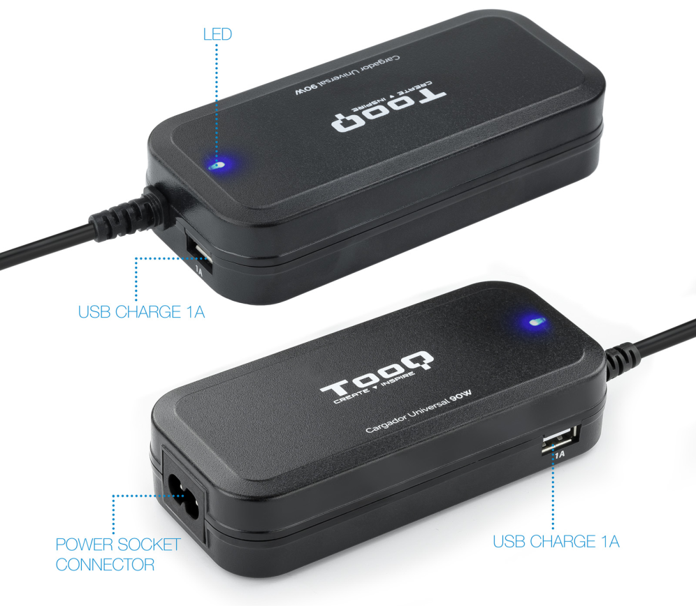 CARGADOR AUTOMATICO UNIVERSAL TOOQ TQLC-90BS02AT 90W 2XUSB 12 CONECTORES - detalle