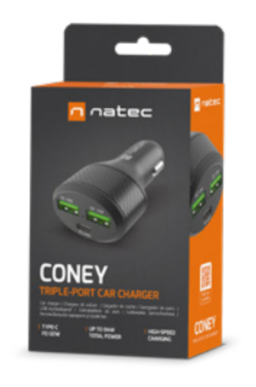 CARGADOR COCHE NATEC CONEY 2XUSB, 1XUSB-C QC3.0, PD 3.0 84W NEGRO - detalle