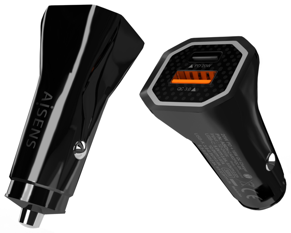 CARGADOR DE COCHE AISENS 38W1xUSB-C PD3.0 20W1xUSB-A QC3.0 18W NEGRO - detalle
