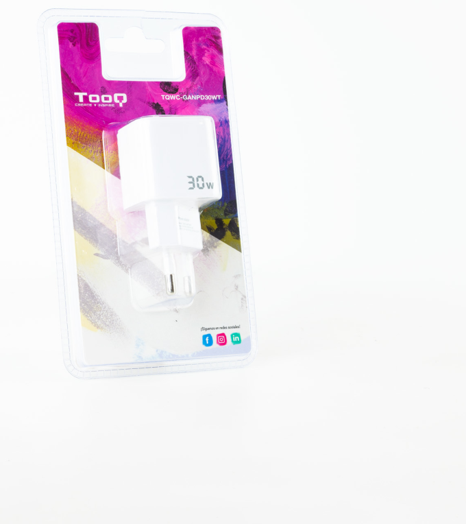 CARGADOR DE PARED TOOQ GAN USB-C PD 30W - detalle