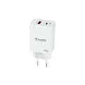 TooQ Cargador de Pared GaN USB-C/PD + USB-A/QC 45W. Blanco