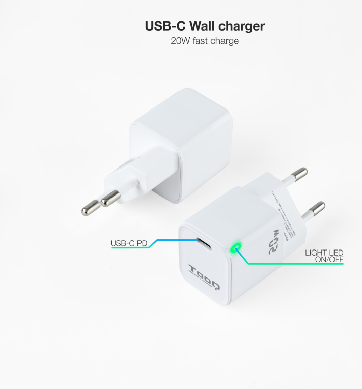 CARGADOR DE PARED TOOQ USB-C PD 20W - detalle