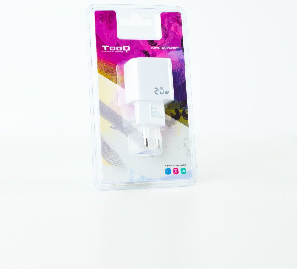 CARGADOR DE PARED TOOQ USB-C PD USB-A QC 20W - detalle