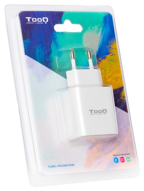 CARGADOR DE PARED TOOQ USB-C PD3.0 20W BLANCO - detalle