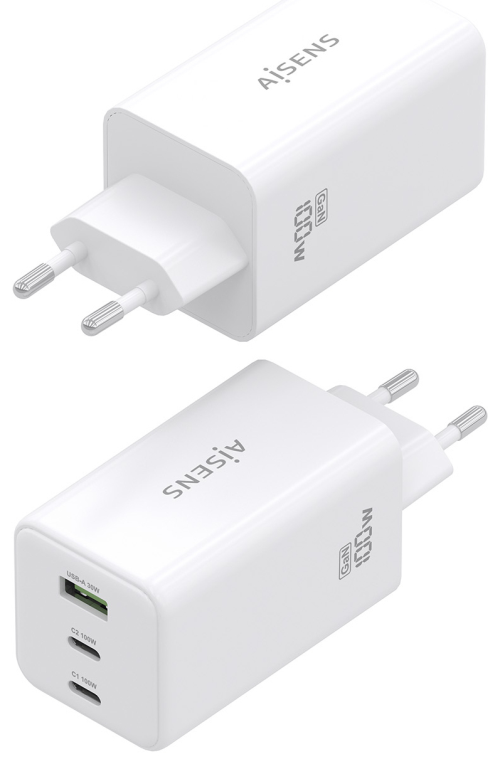 CARGADOR GAN AISENS 100W 2XUSB-C PD3.0 QC4.0 QC5.0 1XUSB-A QC3.0 - detalle