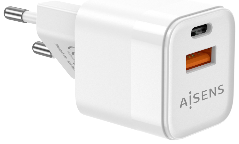CARGADOR GAN AISENS 30W 1XUSB-C PD3.0 QC4.0 1XUSB-A QC3.0 BLANCO - detalle