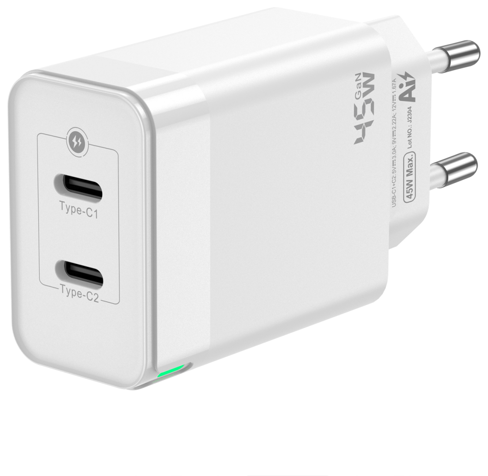 CARGADOR GAN AISENS 45W 2XUSB-C PD3.0 QC4.0 BLANCO - detalle