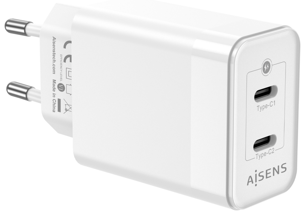 CARGADOR GAN AISENS 45W 2XUSB-C PD3.0 QC4.0 BLANCO - detalle