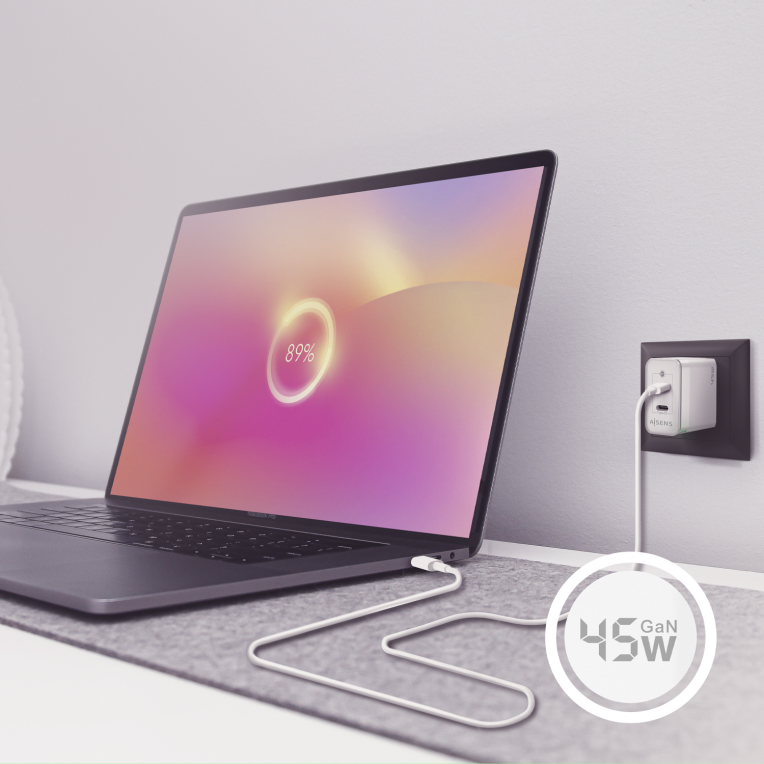 CARGADOR GAN AISENS 45W 2XUSB-C PD3.0 QC4.0 BLANCO - detalle