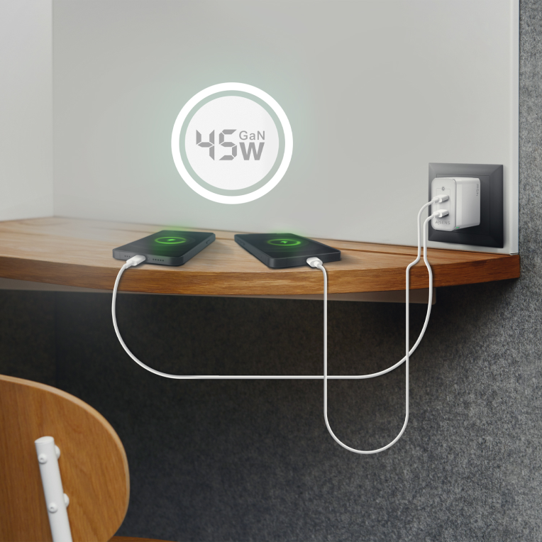 CARGADOR GAN AISENS 45W 2XUSB-C PD3.0 QC4.0 BLANCO - detalle