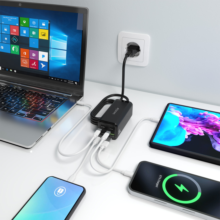 CARGADOR GAN AISENS SOBREMESA 100W 3XUSB-C PD3.0 QC4.0 QC5.0 USB-A QC3.0 - detalle